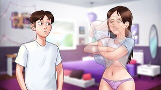Summertime saga - sucking off on jenny's breasts