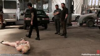 Bound blonde ass fucked in public