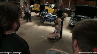 Bound blonde ass fucked in public