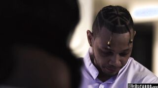 Ebony takes control and rides black cock