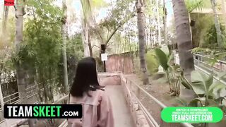 TeamSkeet - Little Asian babe Aria Lee Flashes Her Thick Booty Inside Theme Park And Bangs Long Penis
