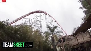 TeamSkeet - Little Asian babe Aria Lee Flashes Her Thick Booty Inside Theme Park And Bangs Long Penis