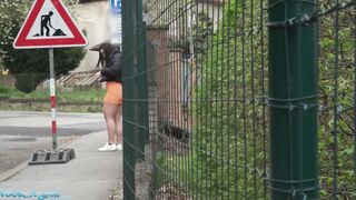 Outdoor Agent Spanish Beauty inside Tight Dress Boned Public