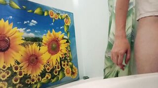 Real shower with babe unshaved MILF. Peeing.