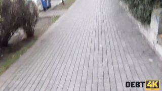 DEBT4k. Collector has sex with blonde inside front of her future hubby