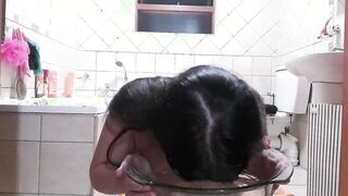 Worthless bimbo piss inside bowl, vibrator face plowed, face piss dunk and piss drink