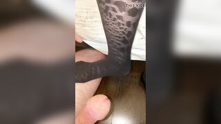 Stockings having fun inside high heels with dildo and cum on