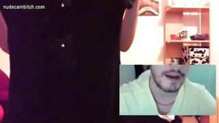 Dark Hair Amateur having fun with vibrator and posing random dude