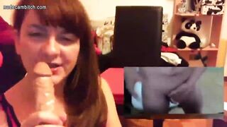 Dark Hair Amateur having fun with vibrator and posing random dude