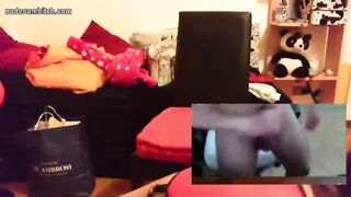 Dark Hair Amateur having fun with vibrator and posing random dude
