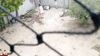 Ex-Wife working and flashing snatch on the yard. Have people across the street.