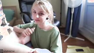 Incredible woman gently blows a dude's dick and jerks off her twat
