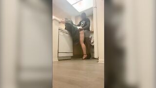 Step Cougar Caught Lacking While Washing The Dishes