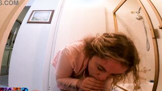 stepsister sits on stepbrothers penis into the restroom