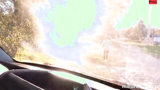 His first Mature Pussy into a Van