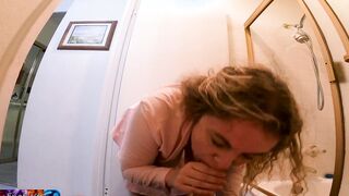 stepsister sits on stepbrothers cock inside the toilet