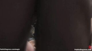 Service slave rough fucked in public