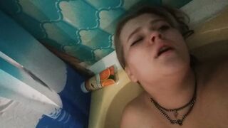 masturbation with a hose, groaning into the toilet