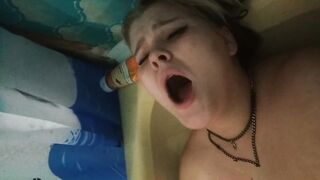 masturbation with a hose, groaning into the toilet