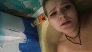masturbation with a hose, groaning into the toilet