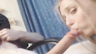 Stepsister blows a long cock on camera. She asked the dude to lick her cunt