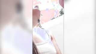 Squirting and masturbating on backyard