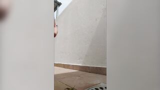 Squirting and masturbating on backyard
