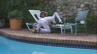 African stud stuffs lusty white bitch with rough dick poolside