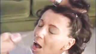 Submissive granny fucked by a guy get big facial while hubby recording