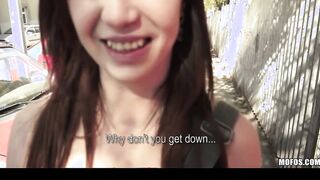 Bombshell young Czech red bj is paid to strip down and plowed into public