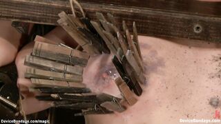 Busty lesbian clamped and candle waxed