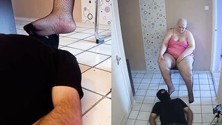 Worshiping the fishnets foot of a BBW