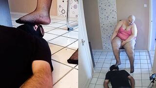 Worshiping the fishnets foot of a BBW
