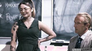 Teacher fucks tattooed squirter latina