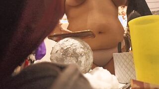 chubby ex-wife putting on clothes into bedroom