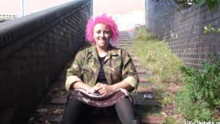Pink hair fattie nude on the Road