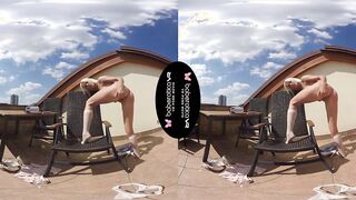 Solo blonde Goddess, Lena Love is masturbating, in VR