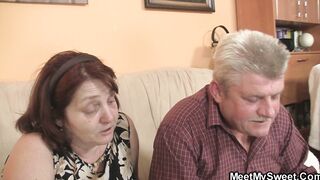 Mature lesbo grandma seduce sons GF inside three-way