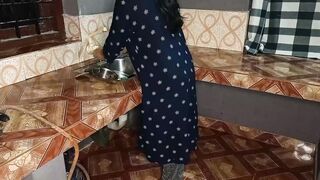 long butt maid xxx nailed inside kitchen Stand while washing