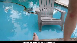 Cute Exhibitionist (Nikki Sweets) Gets Embarrassed After Being Caught Sneaking In Next Door's Pool