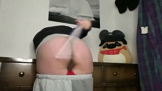 Chubby older ftm bare ass spanking.