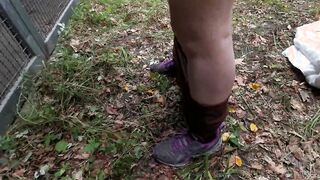 Butt flogging at outdoor barn