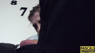 Throating inked submissive blonde cougar