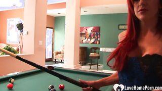 Red Haired with long melons takes a african cock