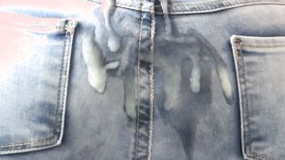 The stepson of the maid makes a incredible cummed on my ex-wife's booty with her jeans on
