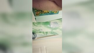 What is under my cloths? Bushy snatch! 1 more bathing movie. Piss.