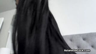 Asian roomies sharing big dick in threesome