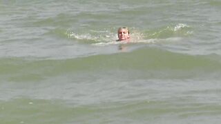 Outstanding blonde sluts rubbing her unshaved snatch on the beach