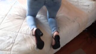 The stepson of our maid very excited begs me to masturbate with my booty and I satisfy him