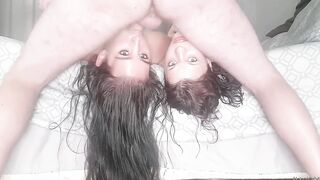 one Dick rotates face fucking two laying upside down women, gagging, 3 way, angles